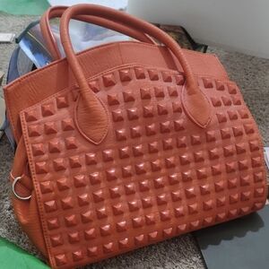 NWT Orange Studded Sondra Roberts 2 Way Satchel Style Bag Purse